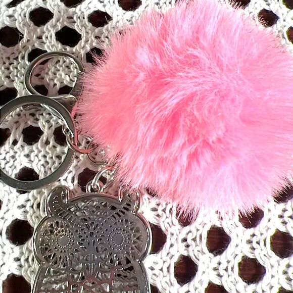 Owl with Pink Pom Pom Purse Charm and Keychain - Picture 3 of 6